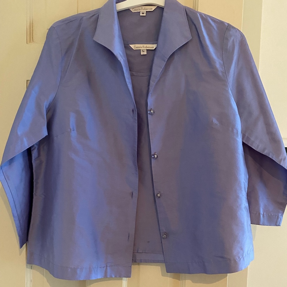 CONNIE ROBERSON Lilac Silk Shatung Shirt and Shell Set